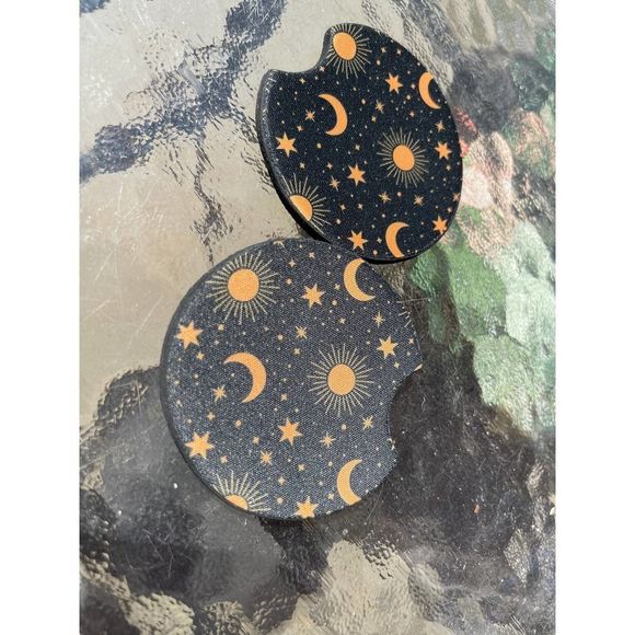 Boho Black Moon & Stars Car Coaster Set  | Witchy Car Accessories - Picture 5 of 11